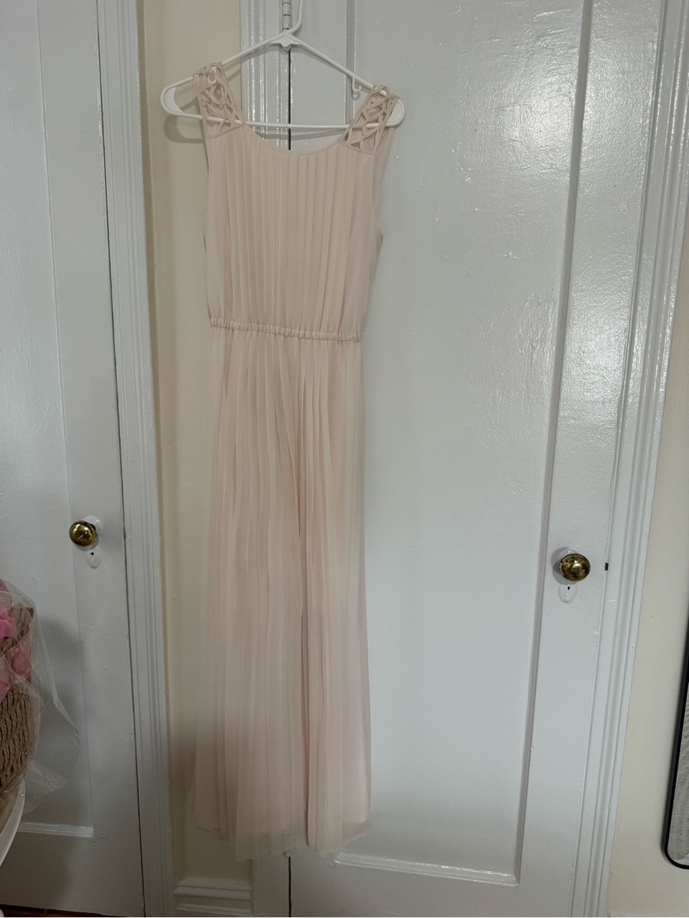 Jessica Simpson Blush Pleated Chiffon Maxi Dress with Braided Straps